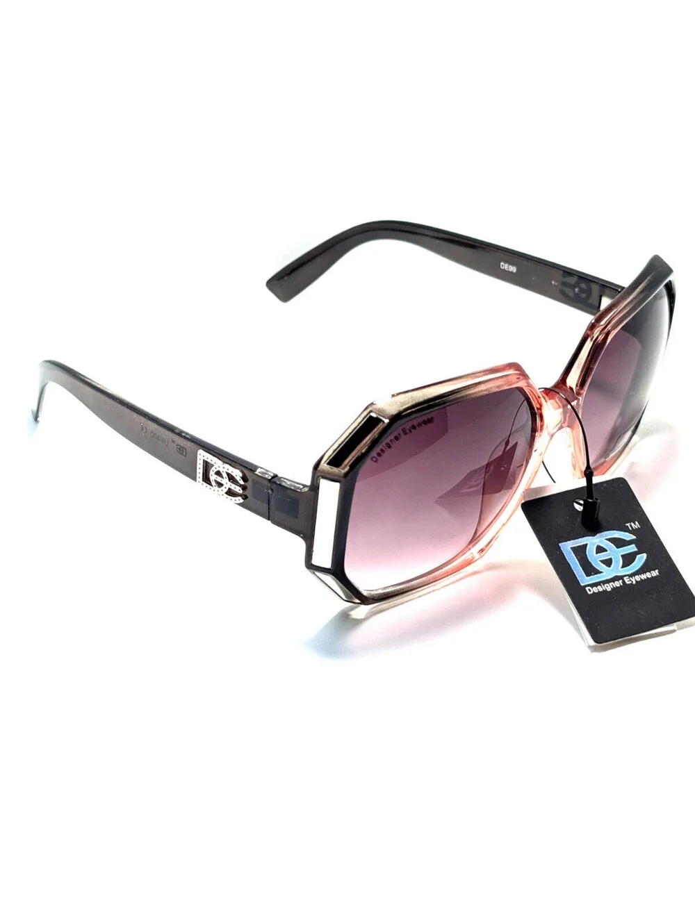 Designer Eyewear DE99 Purple Gradient UV Black Oversized Oval Women’s Sunglasses